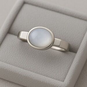 Vintage East-West Oval Moonstone 925 Silver Ring | Squared Shoulders EUC 9 #418